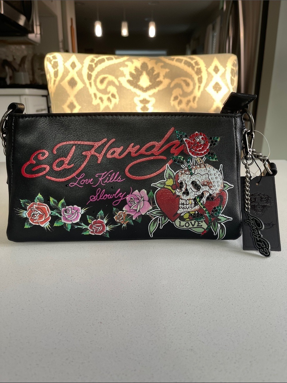 NWT Ed Hardy "Love Kills Slowly" faux-leather clutch/ shoulder bag
